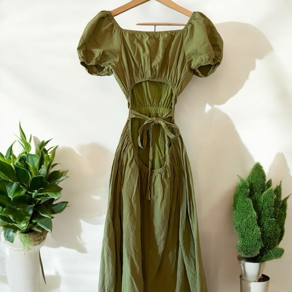 HYFVE Olive Green Square Neck Puff Sleeve Maxi Dress - Picture 3 of 8